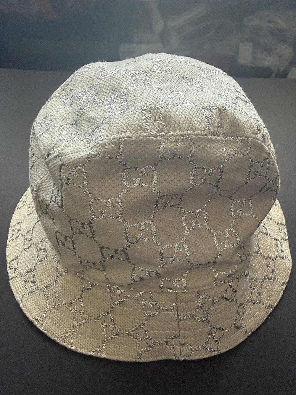 Gucci Cream Monogram Bucket Hat with Silver GG